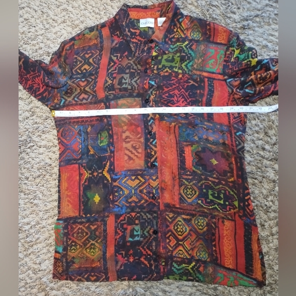Chicos Top Sheer Silk Geometric Patterned Boho Artsy Colorful - Picture 15 of 16